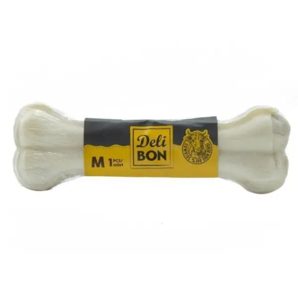 Delibon Beyaz Pres Deri Kemik Köpek Ödülü 15 cm Medium