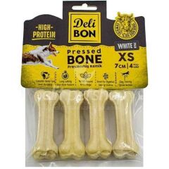 Delibon Beyaz Deri Pres Kemik Köpek Ödülü 4'lü 7 Cm XS