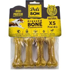 Delibon Deri Pres Kemik Köpek Ödülü 4'lü 7 Cm XS Natürel