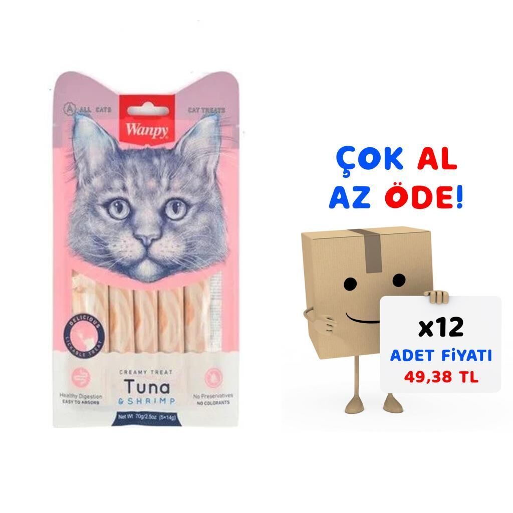 Wanpy Ton Balığı Karides 5x14 gr Likit Kedi Ödülü 12'li Paket