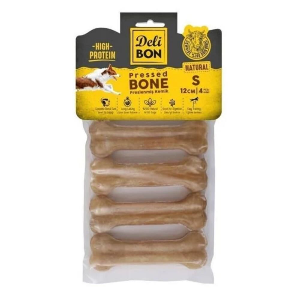 DeliBon Deri Press Köpek Kemik 12Cm S Boy 4Lü Paket Naturel