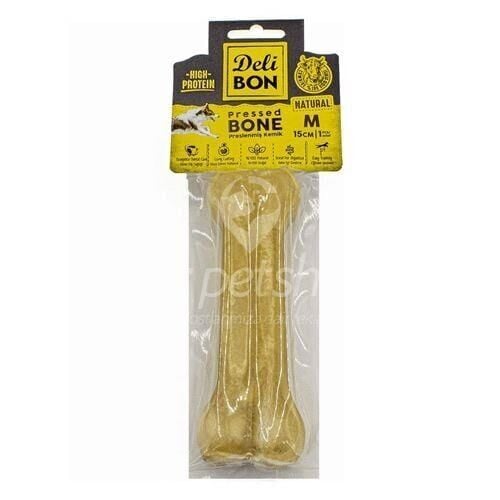 Delibon Natürel Deri Pres Kemik Köpek Ödülü 15 Cm Medium