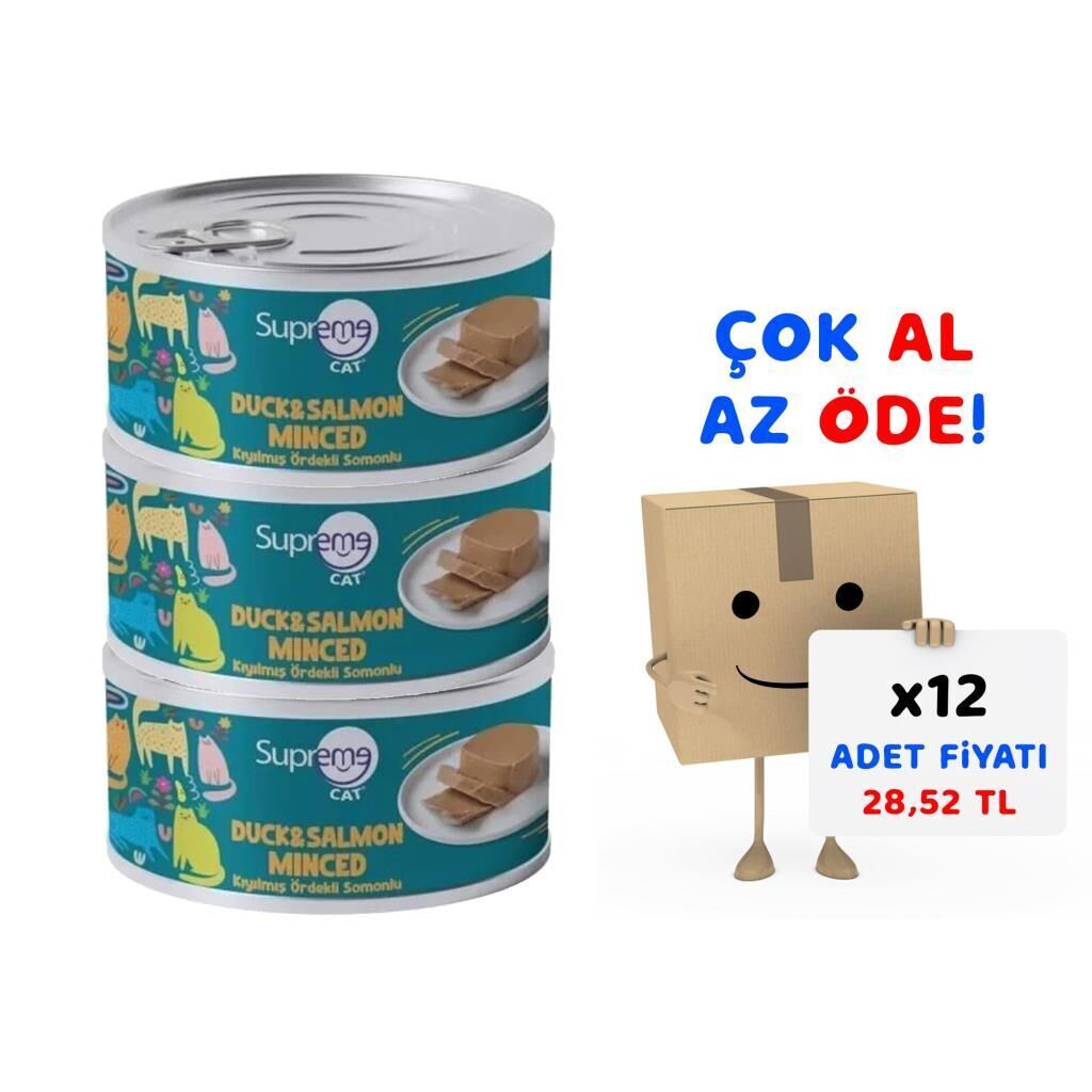 Supreme Cat Kıyılmış Ördekli ve Somonlu Yaş Kedi Maması 85 Gr 12'li Paket