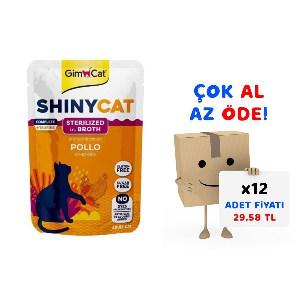 Gimcat Shinycat Pouch Sterilized Kısırlaştırılmış Tavuklu Kedi Yaş Maması 70 Gr 12'li Paket