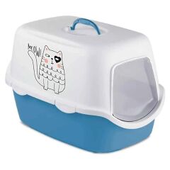 Stefanplast Kapalı Kedi Tuvaleti Griffe Baskılı Mavi/Beyaz