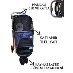 Tommy Evcil Hayvan Arabasi 87x50x107 Cm Lacivert Mx 20 Kg