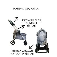 Tommy Evcil Hayvan Arabasi 74,5x46,5x97,5 Cm Gri Max 15 Kg