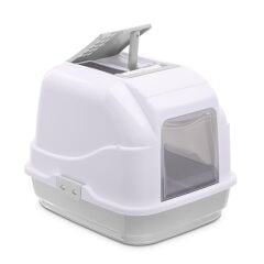 Imac Easy Cat Filtreli Kapılı Kedi Tuvalet Kabı GRİ BEYAZ