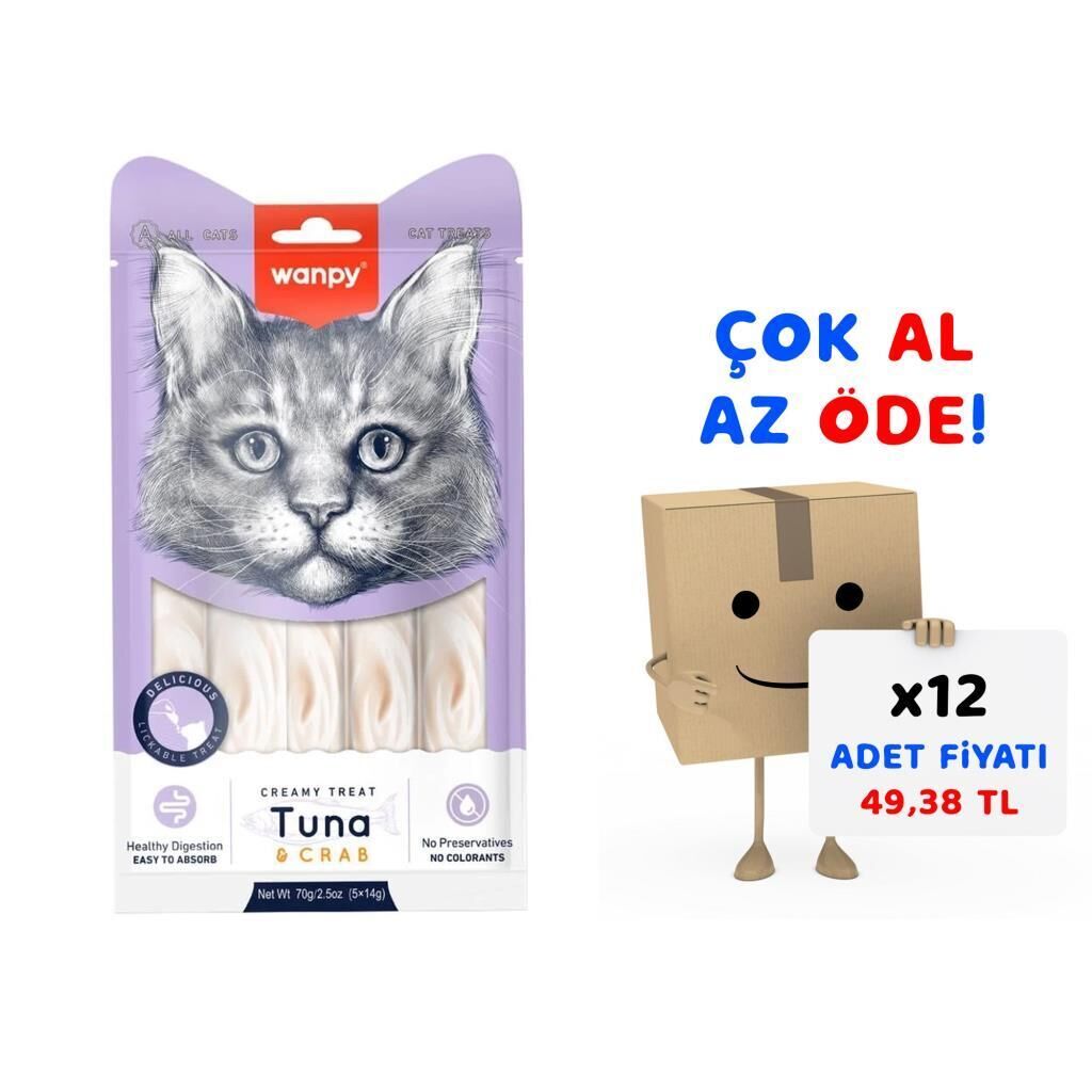 Wanpy Ton-Yengeç Krema Likit Kedi Ödülü 5x14gr 12'li Paket