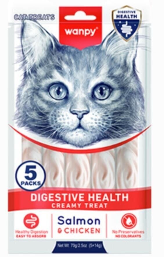 Wanpy Digestive Health Somon Balığı Ve Tavuk Krema Kedi Ödül 5*14 Gr