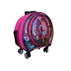MİGNO Büyük Fileli Tekerlekli Oval Kedi Köpek Taşıma Çantası - Pembe