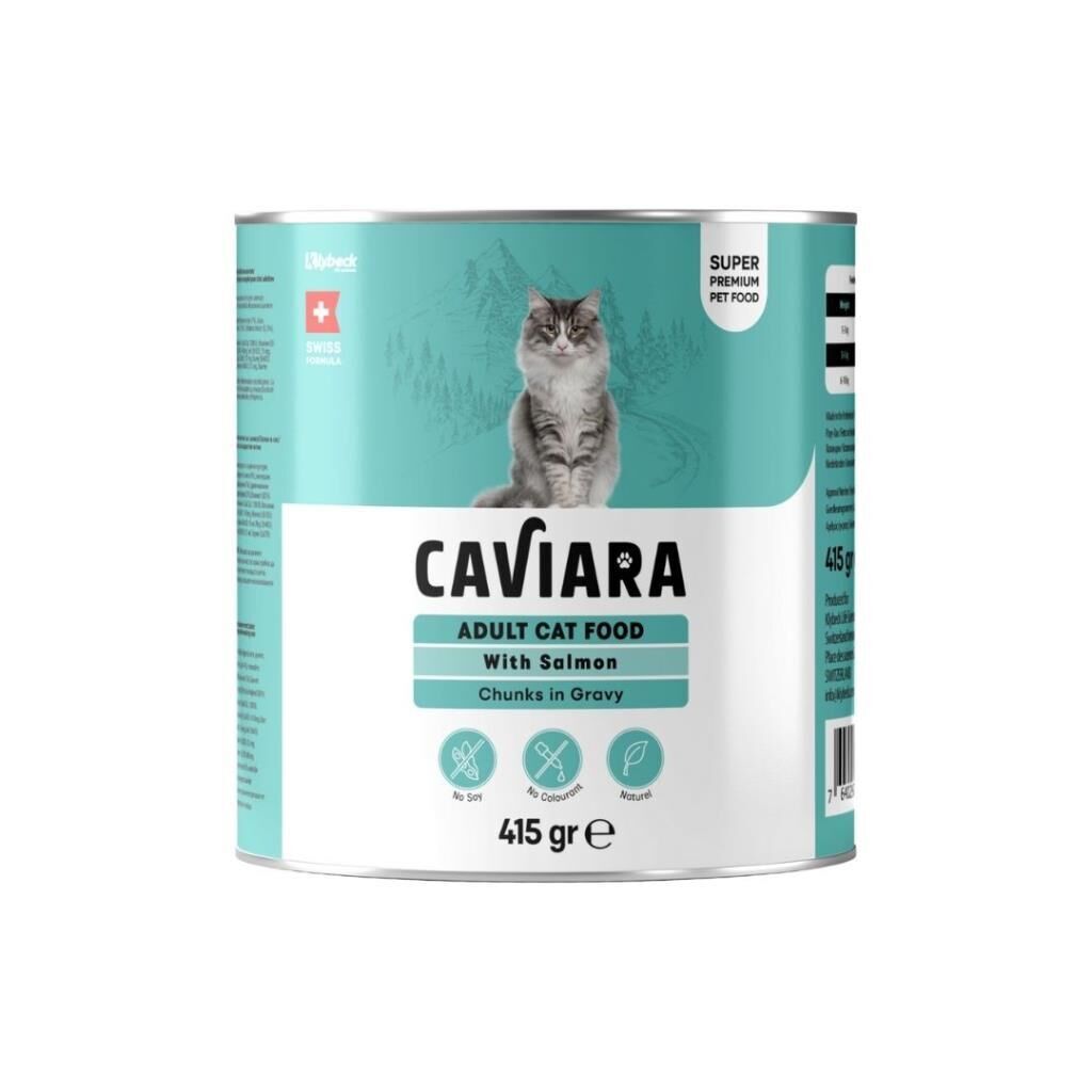 Caviara Sos İçinde Et Parçacıklı Somonlu Yetişikin Kedi Konserversi 415 Gr