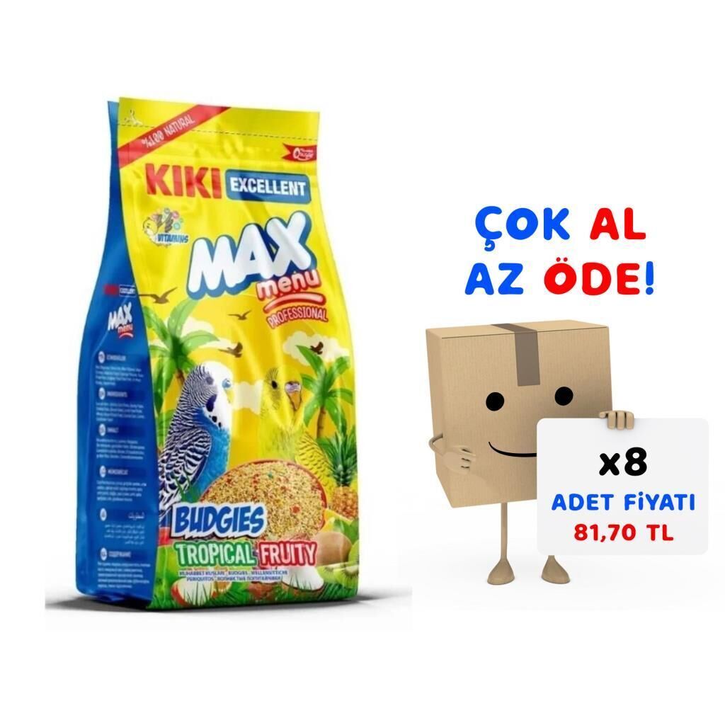 Kiki Excellent Kuş Max Menu Tropikal Meyveli Muhabbet Yemi 1000 Gr 8'li Paket