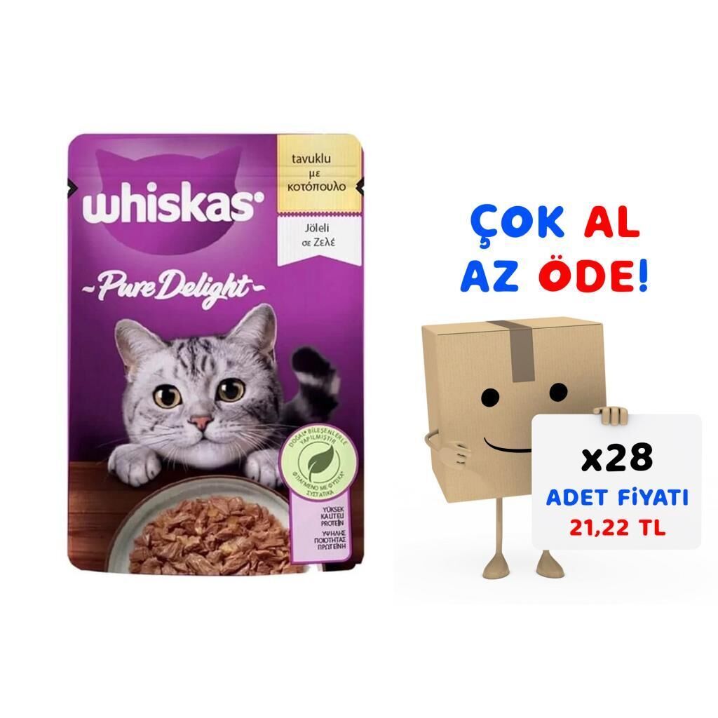 Whiskas Pouch Pure Delight Jöle İçinde Tavuklu Yetişkin Kedi Konservesi 85gr 28'li Paket