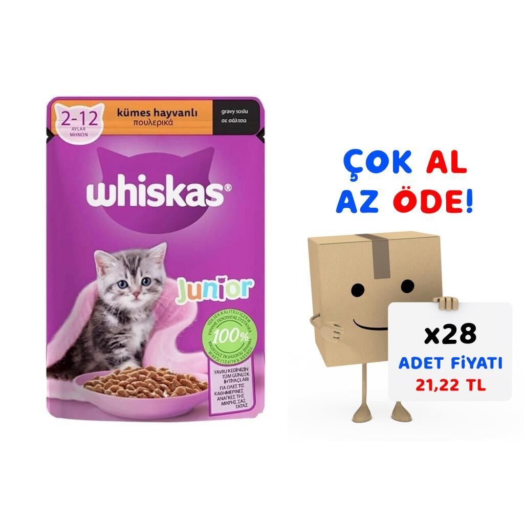 Whiskas Junior Kümes Hayvanlı Yavru Kedi Konserve Maması 85 gr 28'li Paket