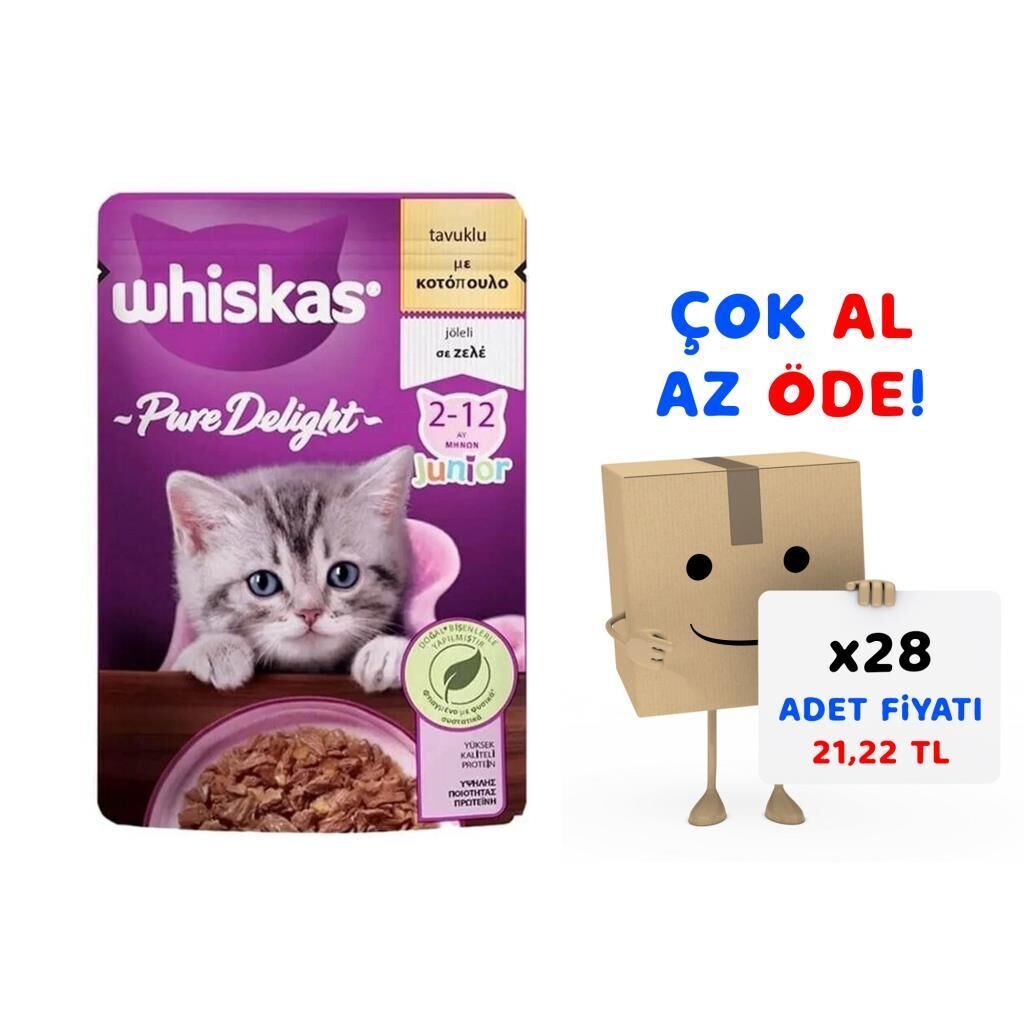 Whiskas Pouch Pure Delight Jöle İçinde Tavuklu Yavru Kedi Konservesi 85gr 28'li Paket