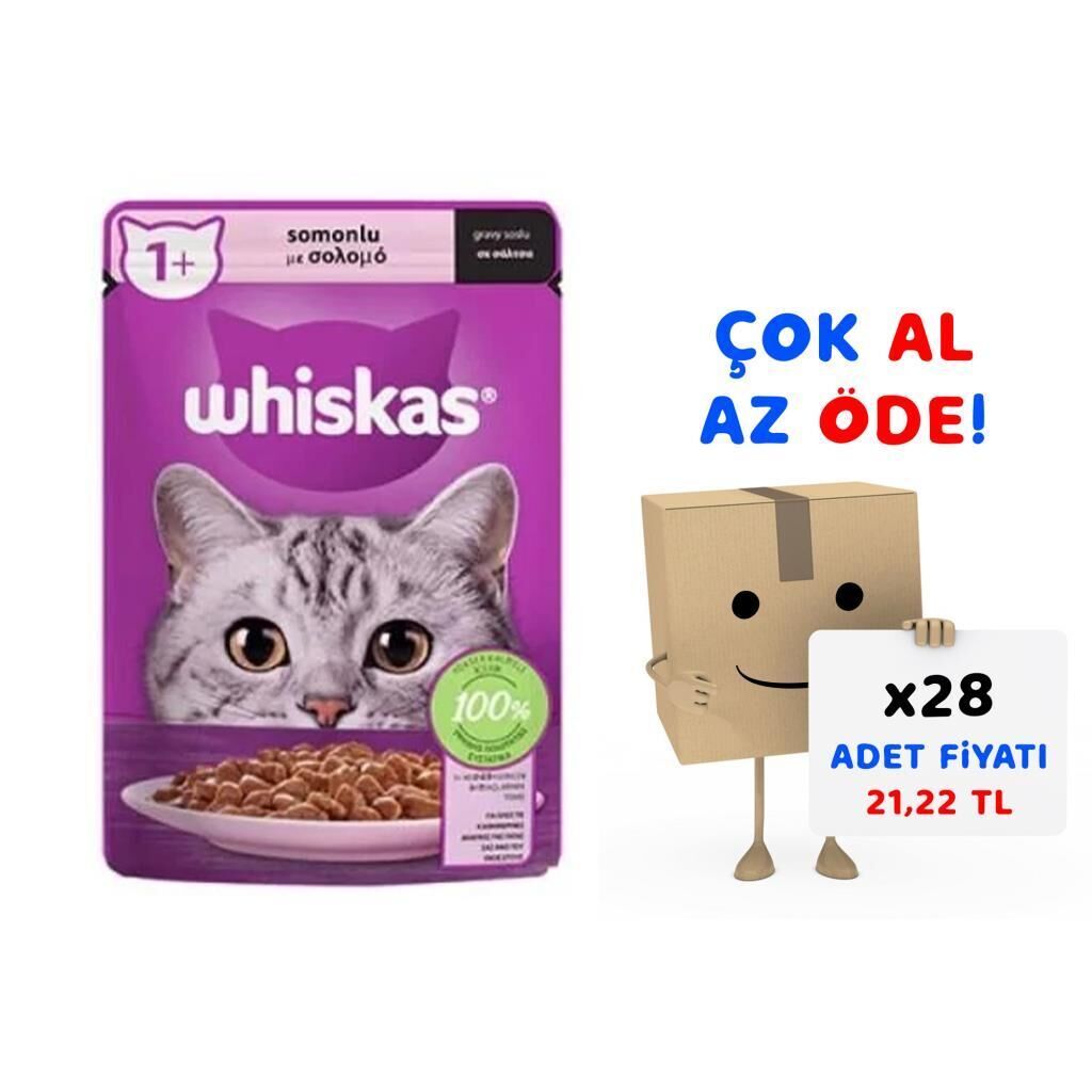 Whiskas Pouch Sos İçinde Somonlu Yetişkin Kedi Konservesi 85gr 28'li Paket